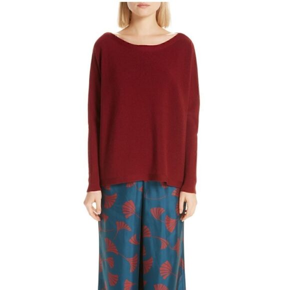 Lafayette 148 New York Sweater Womens Oversized scarlet Wool Knit New burgundy - Picture 1 of 10